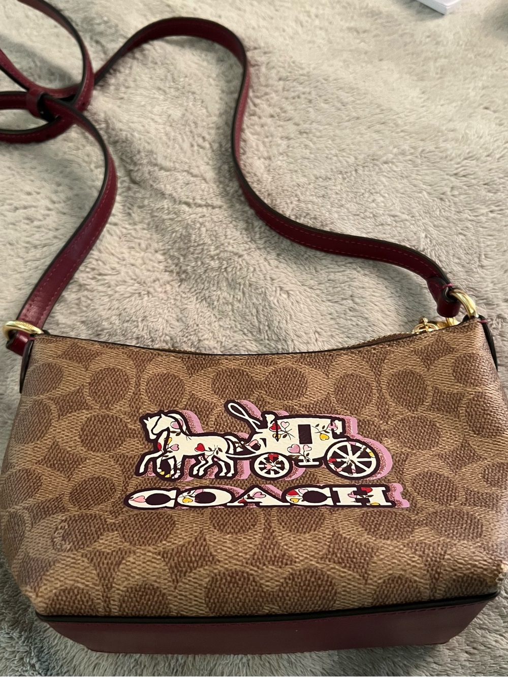 Coach Zip Top Shoulder Bag in Signature Canvas w/ Horse & Carriage